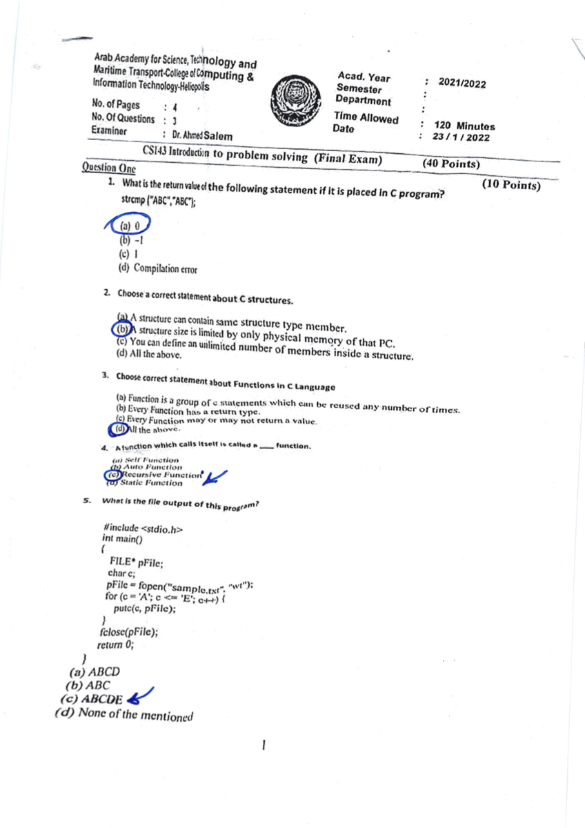 Final Fall 2021 solved exam preview